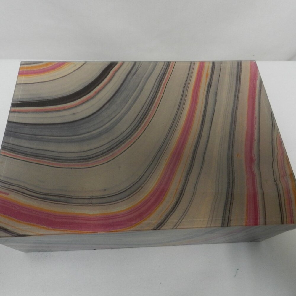 Nicole Miller Sand Swirl Wavy Acrylic trinket box velvet lined decor 10" x 7"